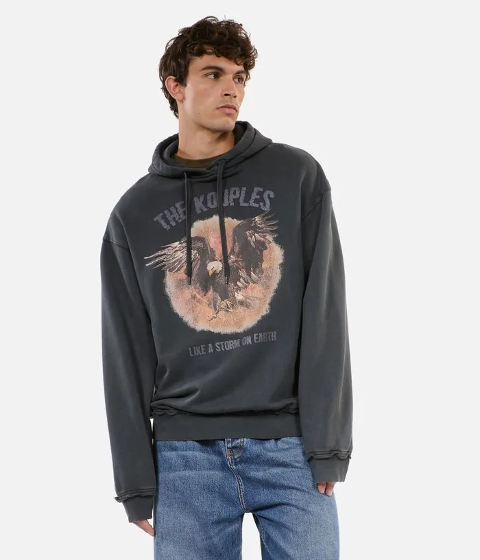 Men Black Hoodie With Serigraphy THE KOOPLES Sweatshirts and Sweatpants