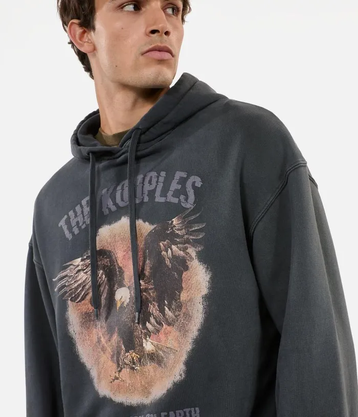 Men Black Hoodie With Serigraphy THE KOOPLES Sweatshirts and Sweatpants