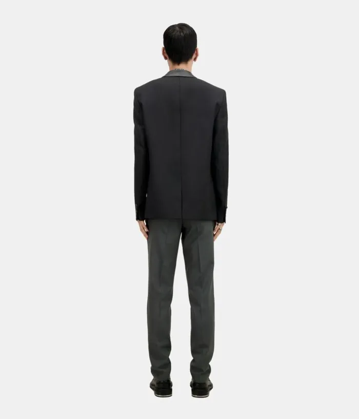 Men Black Wool Blazer With Leather Details THE KOOPLES Blazers and Suits