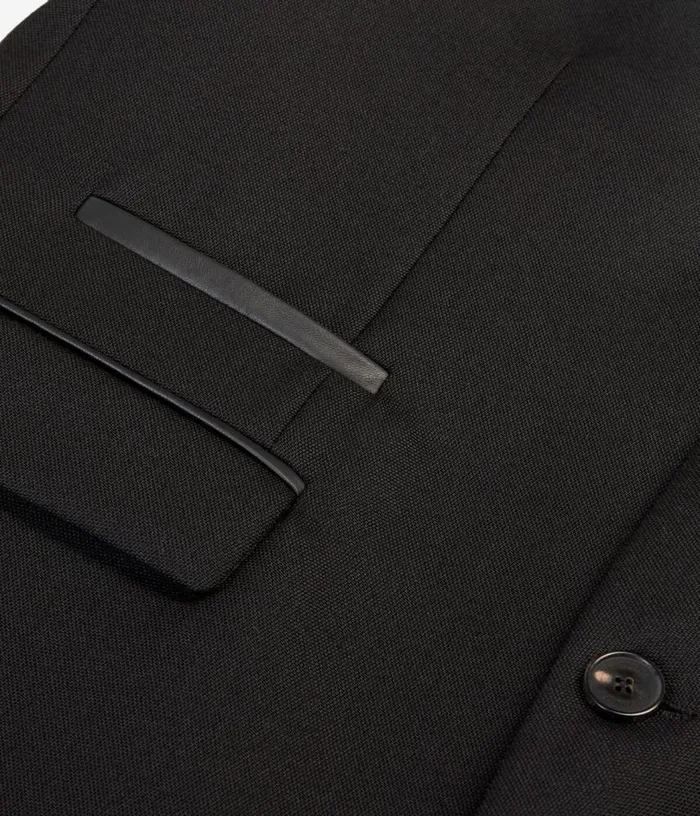 Men Black Wool Blazer With Leather Details THE KOOPLES Blazers and Suits