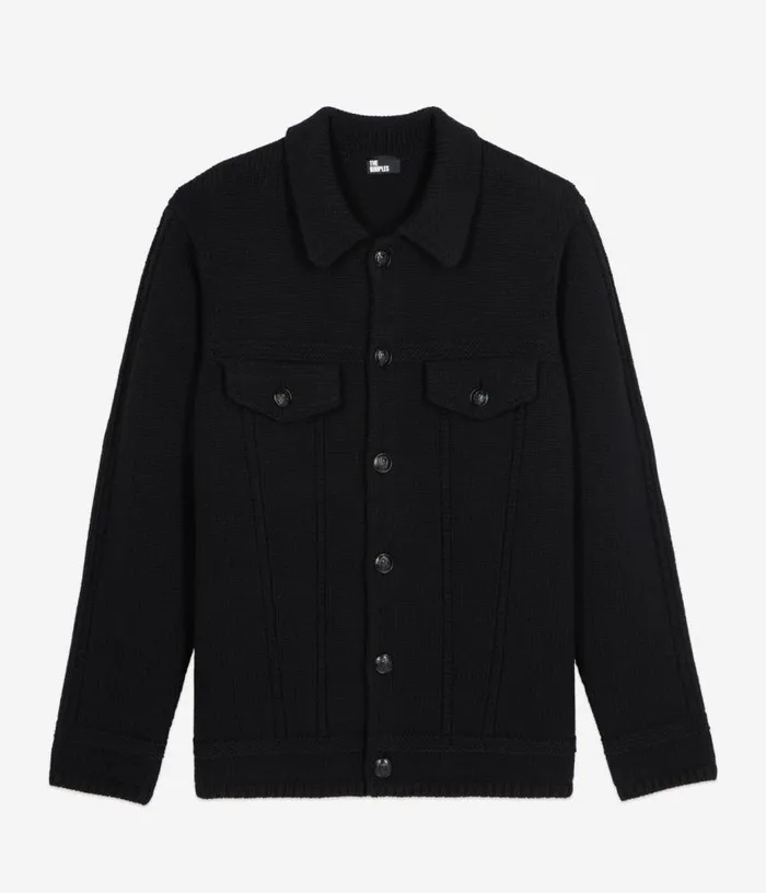 Men Black Wool Cardigan THE KOOPLES Sweaters