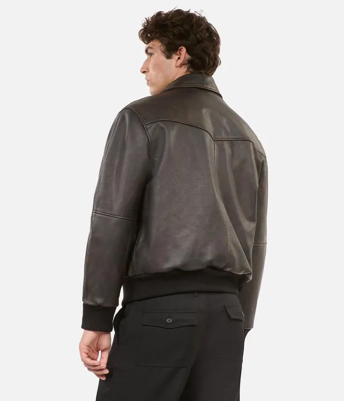Men Brown Leather Jacket THE KOOPLES Coats and Jackets