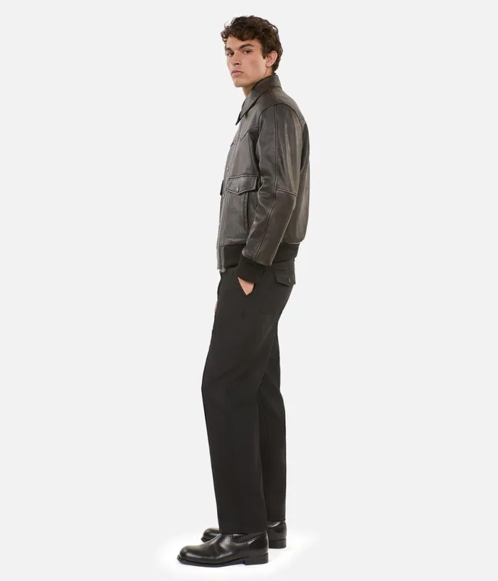 Men Brown Leather Jacket THE KOOPLES Coats and Jackets