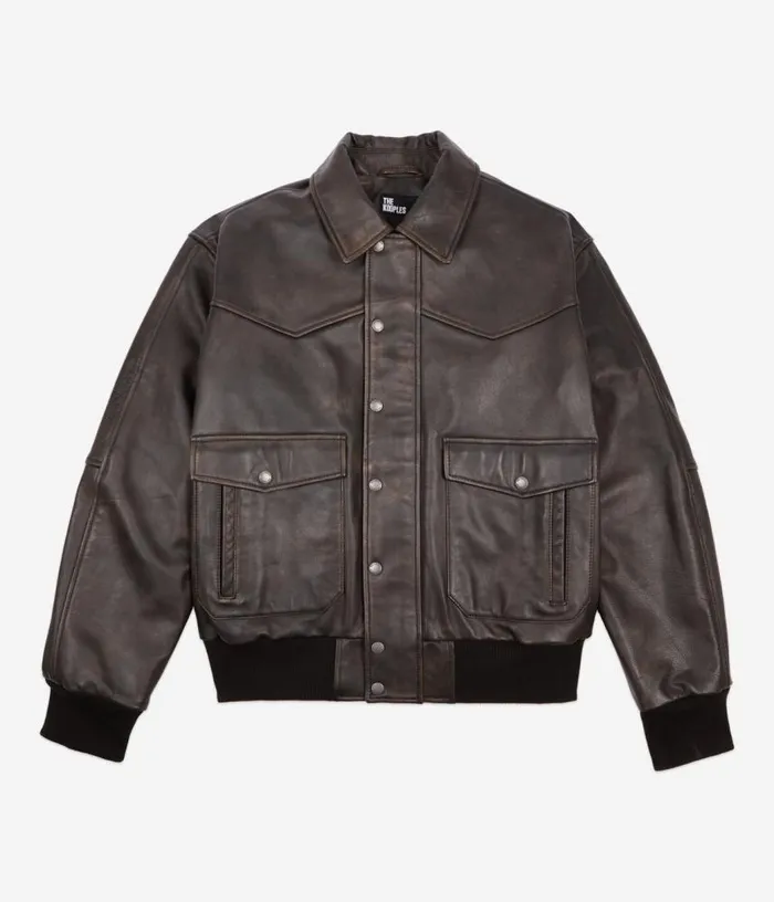 Men Brown Leather Jacket THE KOOPLES Coats and Jackets