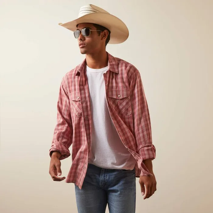 Men Button Down Shirts Ariat Hart Retro Fit Shirt White Asparagus