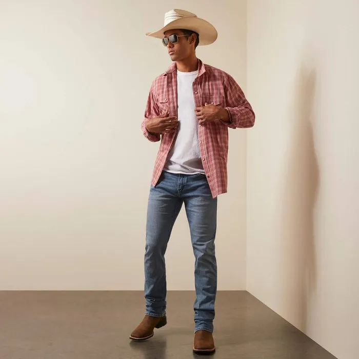 Men Button Down Shirts Ariat Hart Retro Fit Shirt White Asparagus