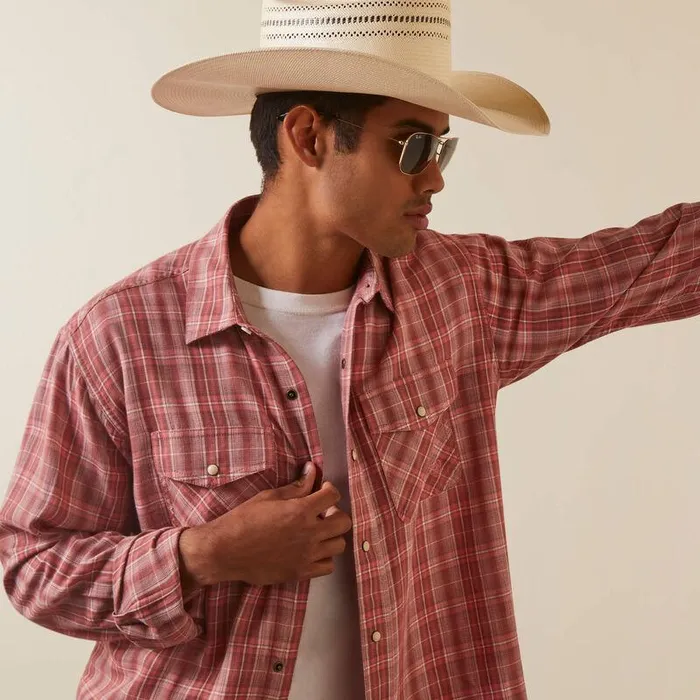 Men Button Down Shirts Ariat Hart Retro Fit Shirt White Asparagus