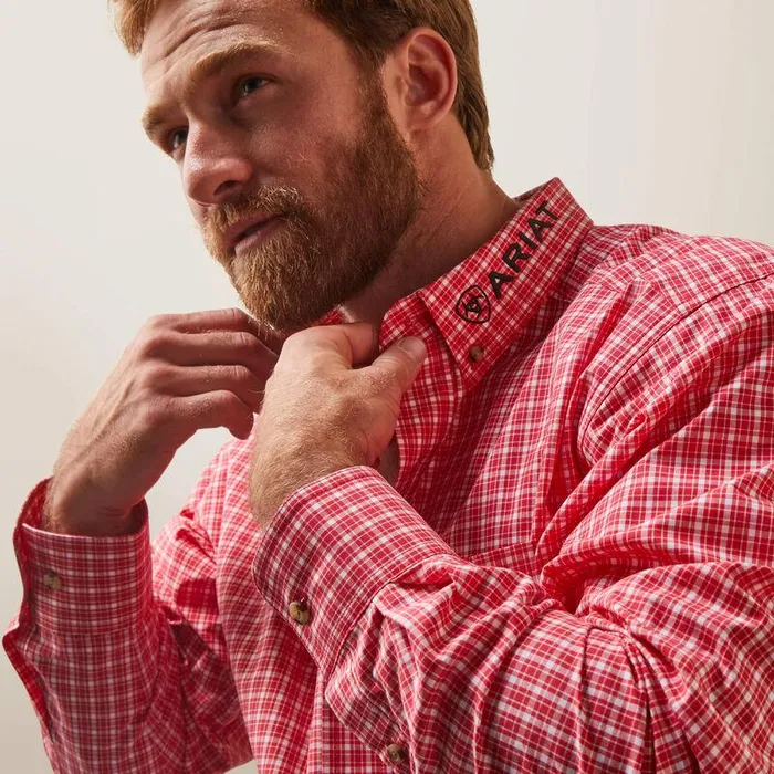 Men Button Down Shirts Ariat Pro Series Team Saul Classic Fit Shirt Red