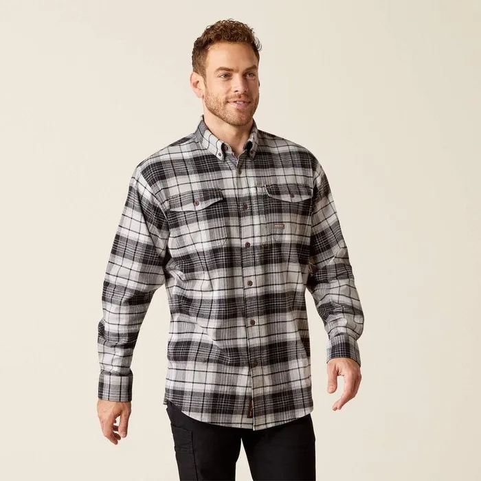 Men Button Down Shirts Ariat Rebar Flannel DuraStretch Work Shirt Charcoal Grey