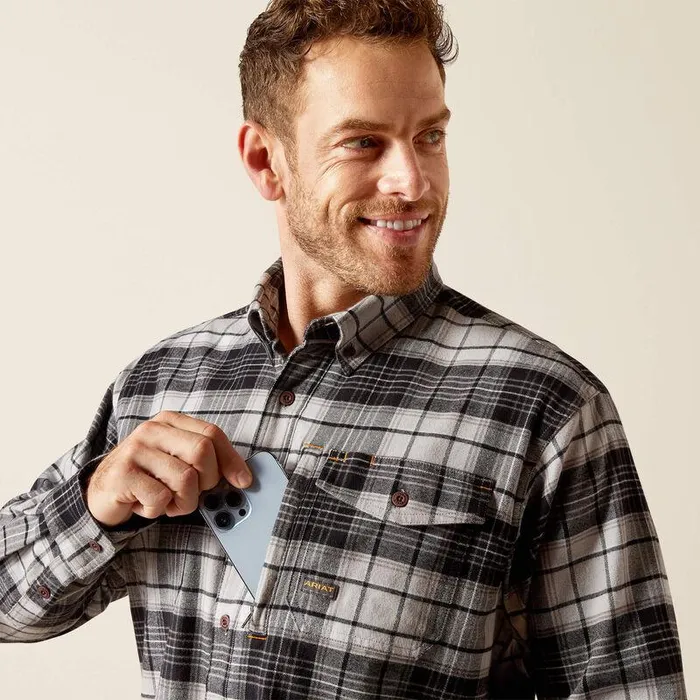 Men Button Down Shirts Ariat Rebar Flannel DuraStretch Work Shirt Charcoal Grey Men Button Down Shirts Ariat Rebar Flannel DuraStretch Work Shirt Charcoal Grey