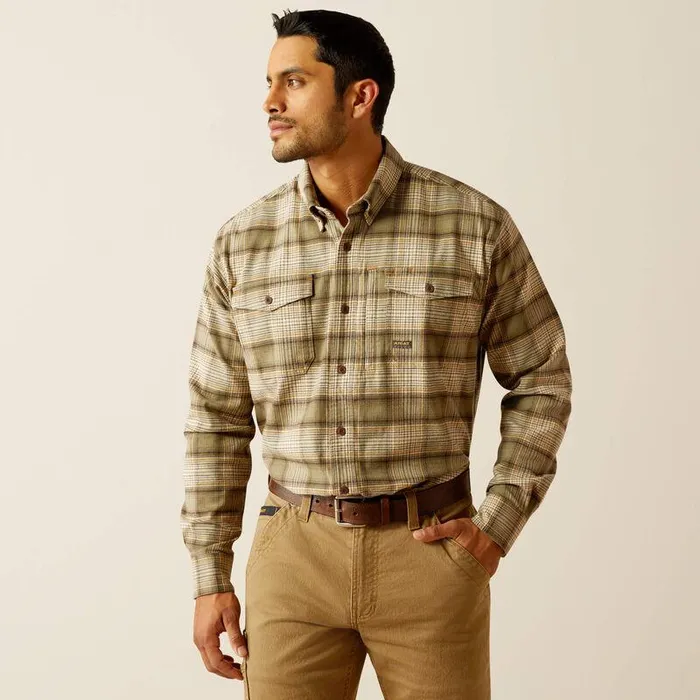 Men Button Down Shirts Ariat Rebar Flannel DuraStretch Work Shirt Deep Lichen