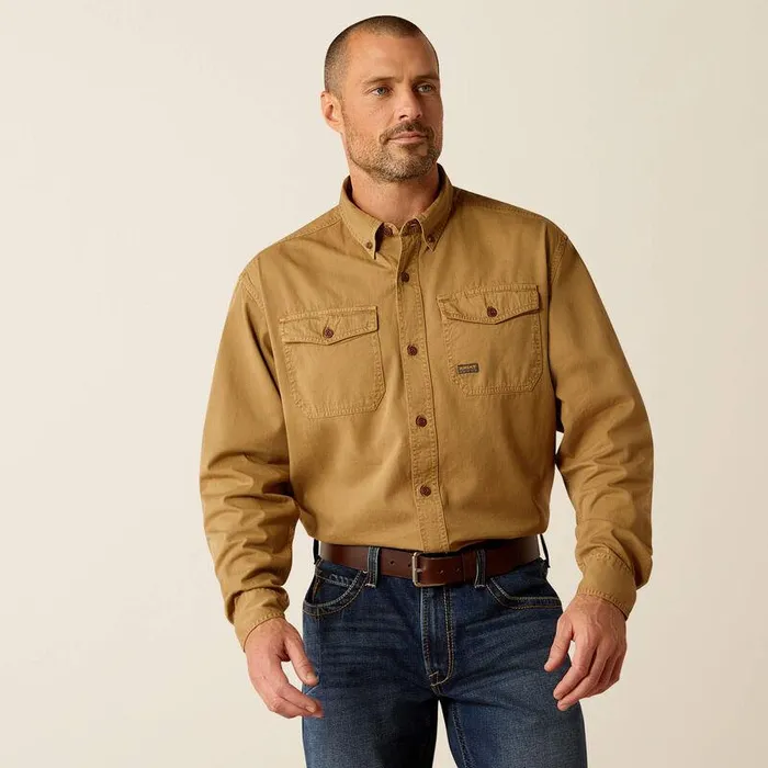 Men Button Down Shirts Ariat Rebar Washed Twill Work Shirt Rebar Khaki