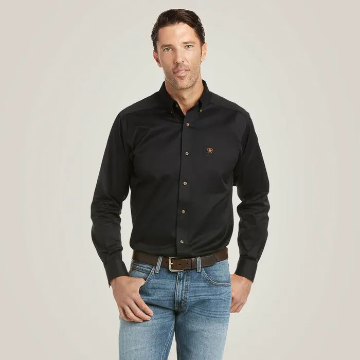 Men Button Down Shirts Ariat Solid Twill Fitted Shirt Black