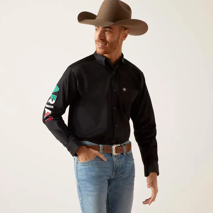 Men Button Down Shirts Ariat Team Logo Twill Classic Fit Shirt Black Mexico