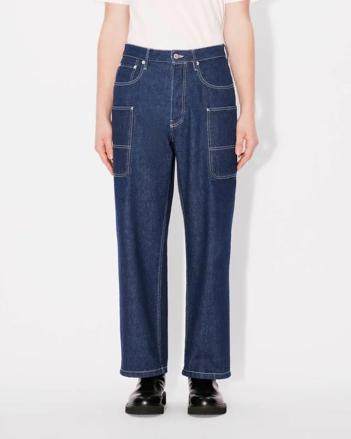 Men Cargo Monkey Jeans In Japanese Denim Rinse Blue Denim Kenzo Denim