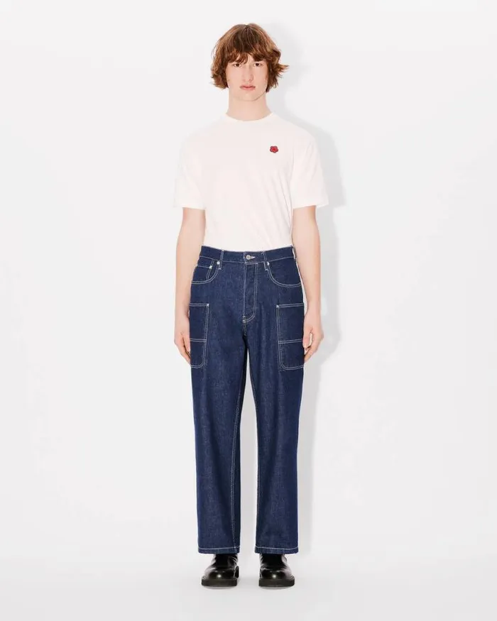 Men Cargo Monkey Jeans In Japanese Denim Rinse Blue Denim Kenzo Denim
