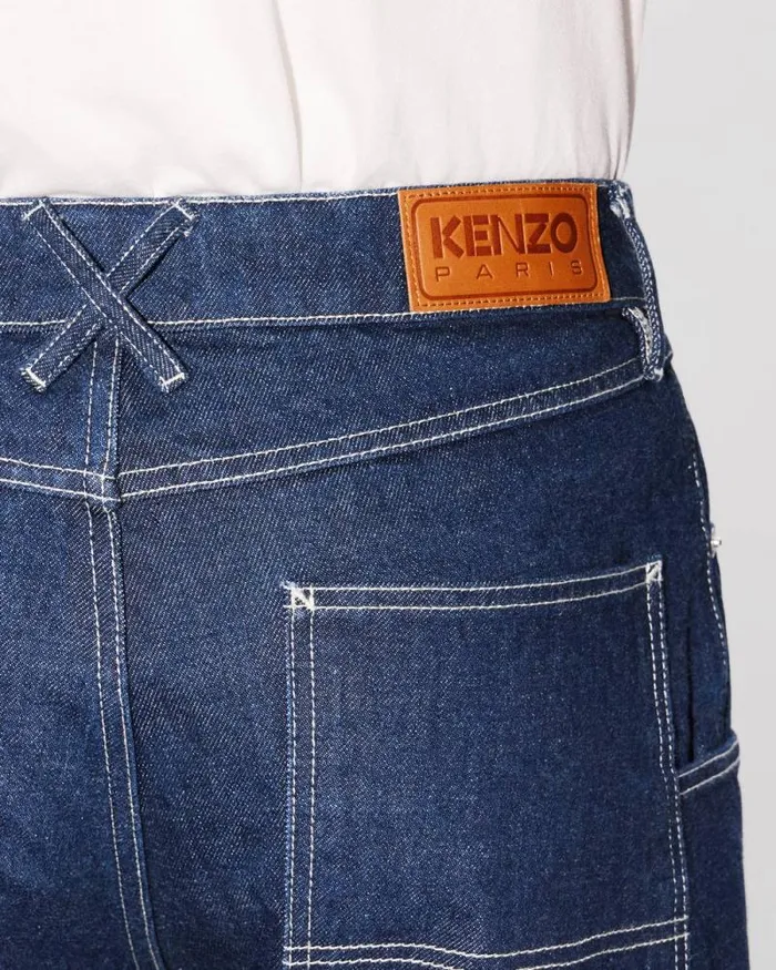 Men Cargo Monkey Jeans In Japanese Denim Rinse Blue Denim Kenzo Denim