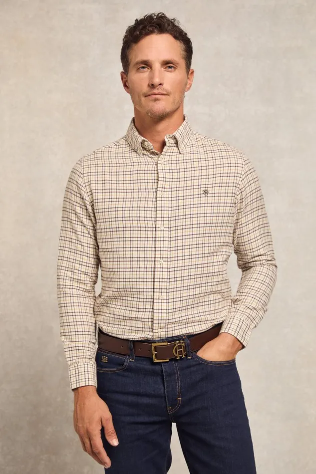 Men Classic Button Down Shirt Cheltenham Camel Check Holland Cooper Shirts