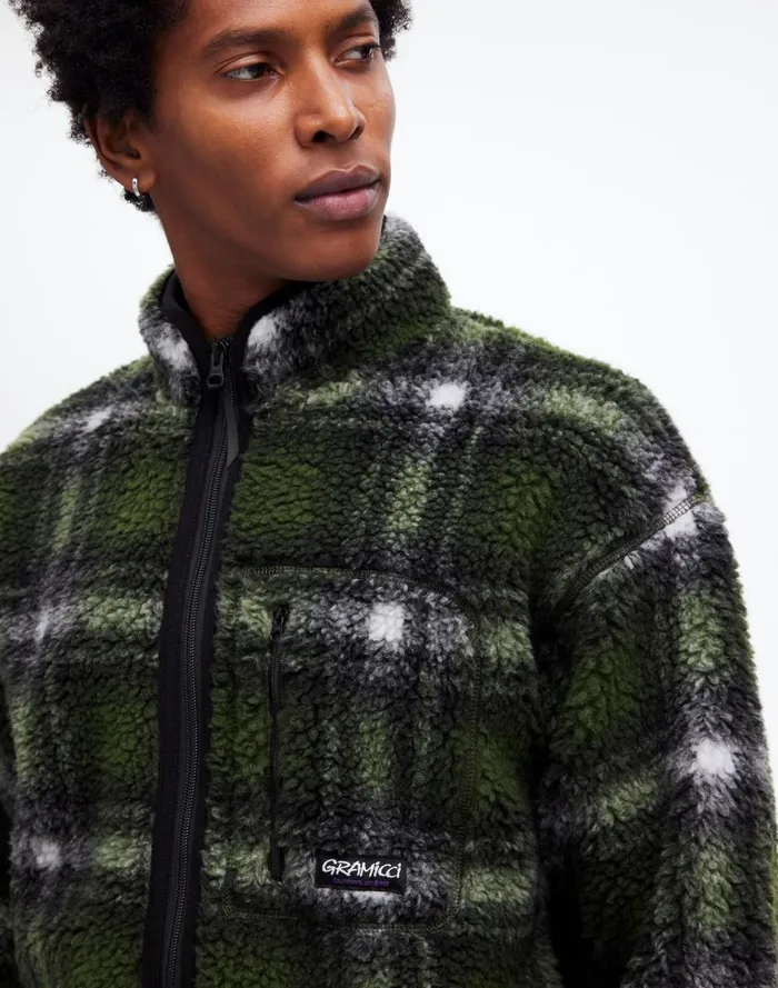 Men Coats Jackets Madewell Gramicci Shadow Plaid Sherpa Jacket Olive Shadow Plaid