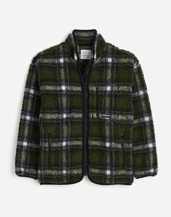 Men Coats Jackets Madewell Gramicci Shadow Plaid Sherpa Jacket Olive Shadow Plaid