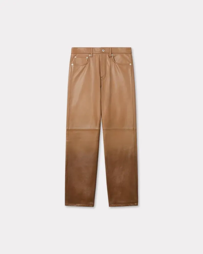 Men Cow Leather Pants Dark Camel Kenzo Pants And Shorts