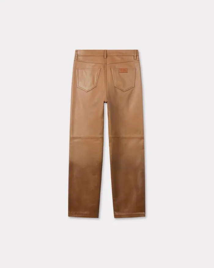 Men Cow Leather Pants Dark Camel Kenzo Pants And Shorts
