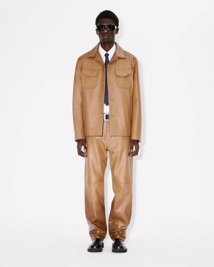 Men Cow Leather Pants Dark Camel Kenzo Pants And Shorts