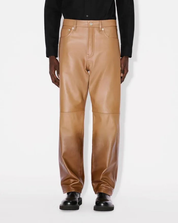 Men Cow Leather Pants Dark Camel Kenzo Pants And Shorts