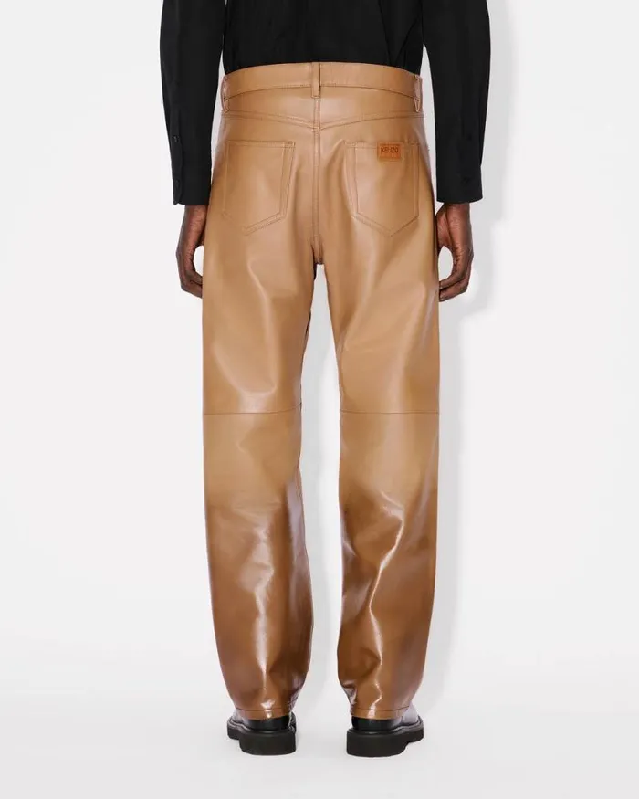 Men Cow Leather Pants Dark Camel Kenzo Pants And Shorts