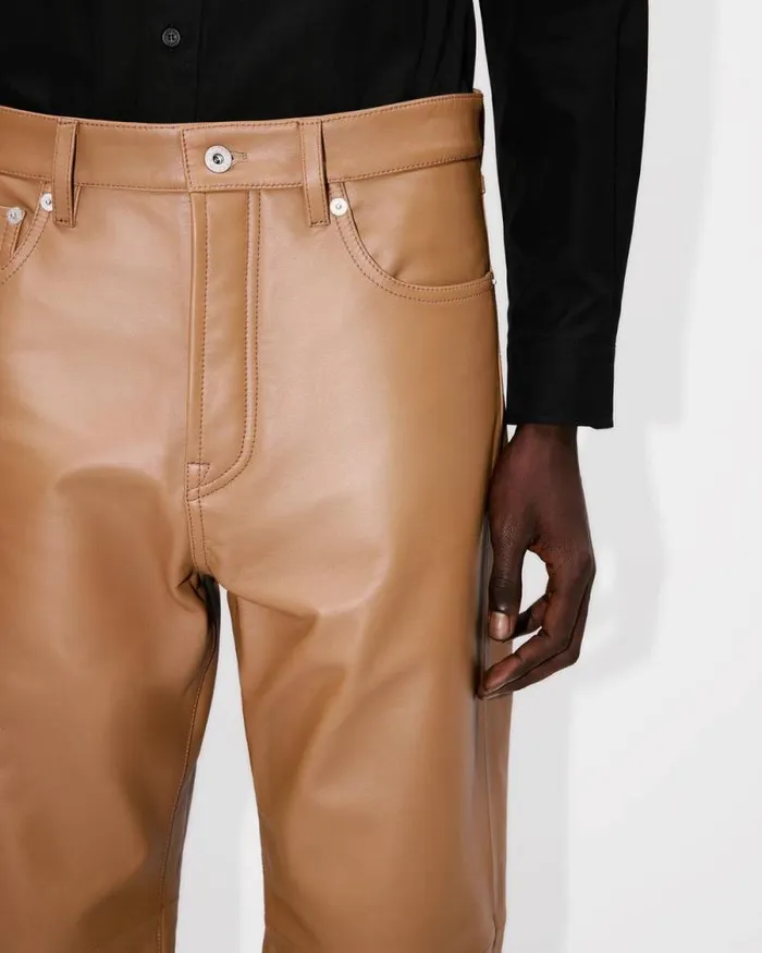 Men Cow Leather Pants Dark Camel Kenzo Pants And Shorts