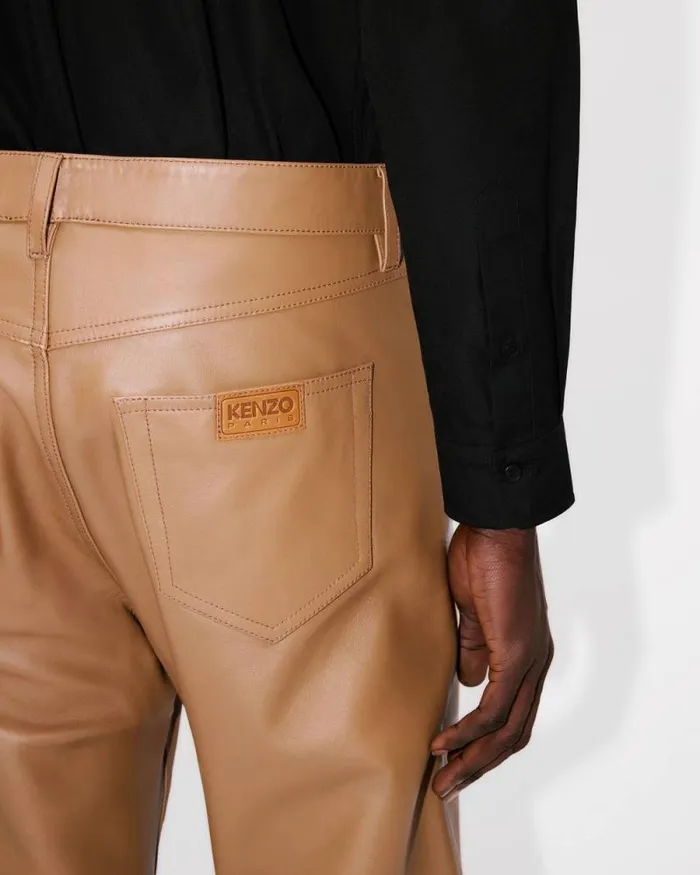 Men Cow Leather Pants Dark Camel Kenzo Pants And Shorts