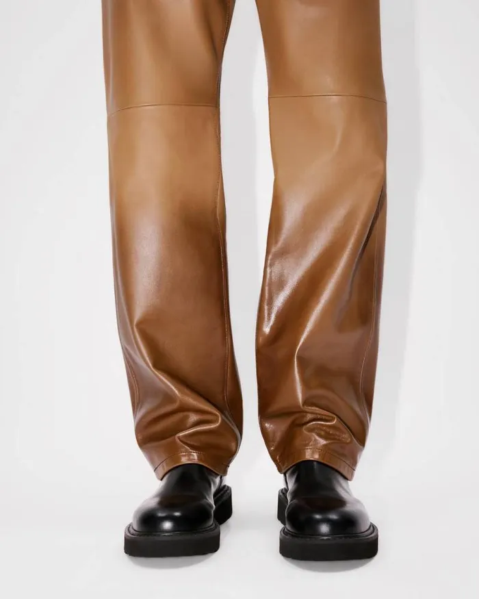Men Cow Leather Pants Dark Camel Kenzo Pants And Shorts