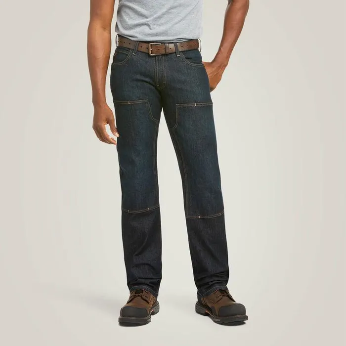 Men Denim Ariat Rebar M5 Straight DuraStretch Basic Double Front Stackable Straight Leg Jean Blackstone