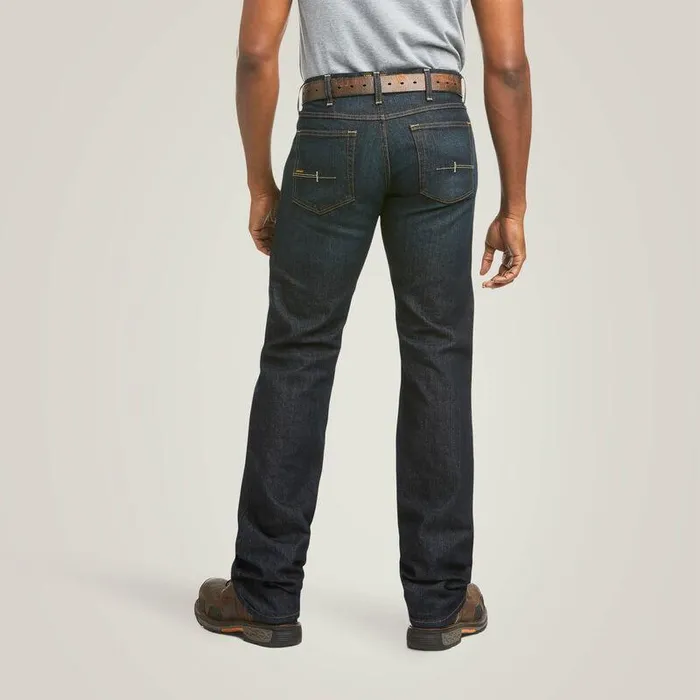 Men Denim Ariat Rebar M5 Straight DuraStretch Basic Double Front Stackable Straight Leg Jean Blackstone