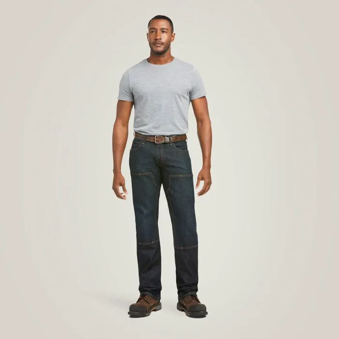 Men Denim Ariat Rebar M5 Straight DuraStretch Basic Double Front Stackable Straight Leg Jean Blackstone