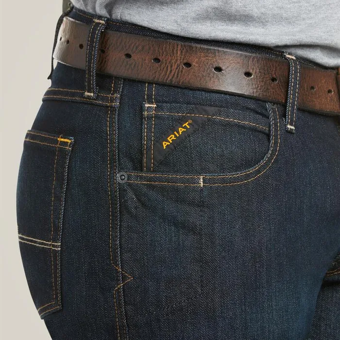 Men Denim Ariat Rebar M5 Straight DuraStretch Basic Double Front Stackable Straight Leg Jean Blackstone