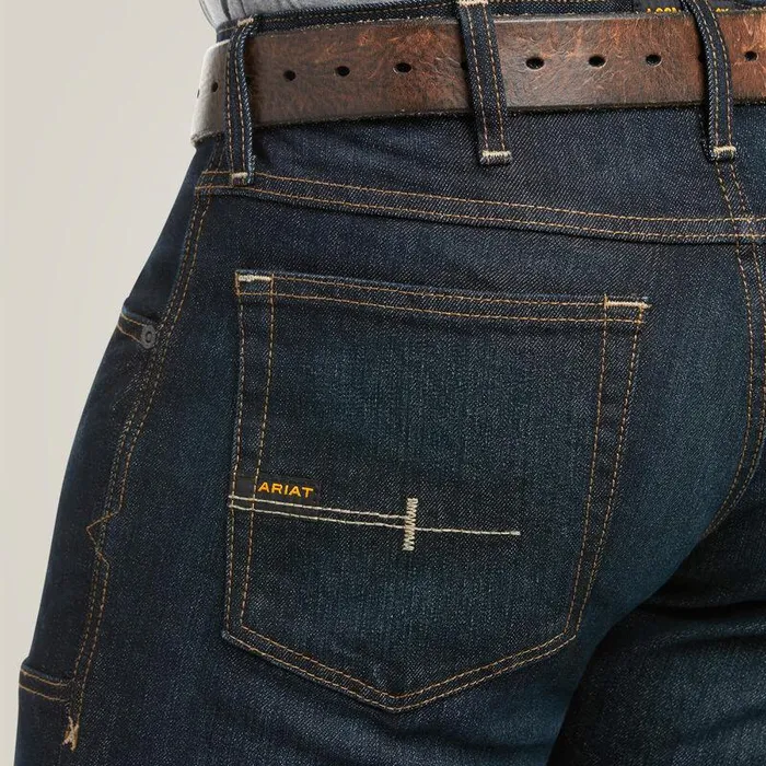 Men Denim Ariat Rebar M5 Straight DuraStretch Basic Double Front Stackable Straight Leg Jean Blackstone
