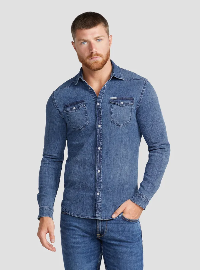 Men Denim GUESS Eco Denim Truckee Shirt