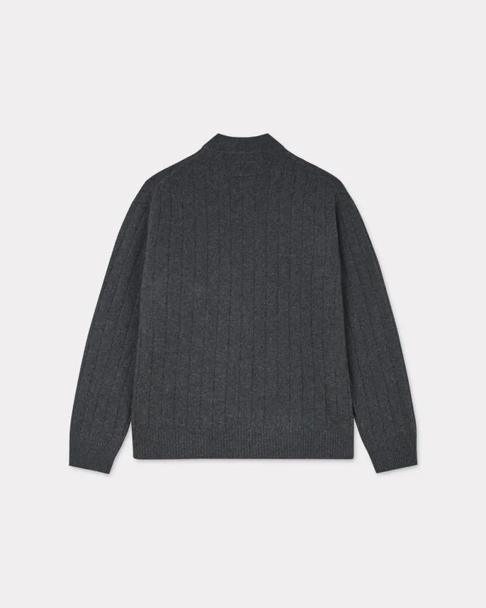 Men Embroidered Cardigan In Wool And Cashmere Stone Grey Kenzo Sweaters And Cardigans