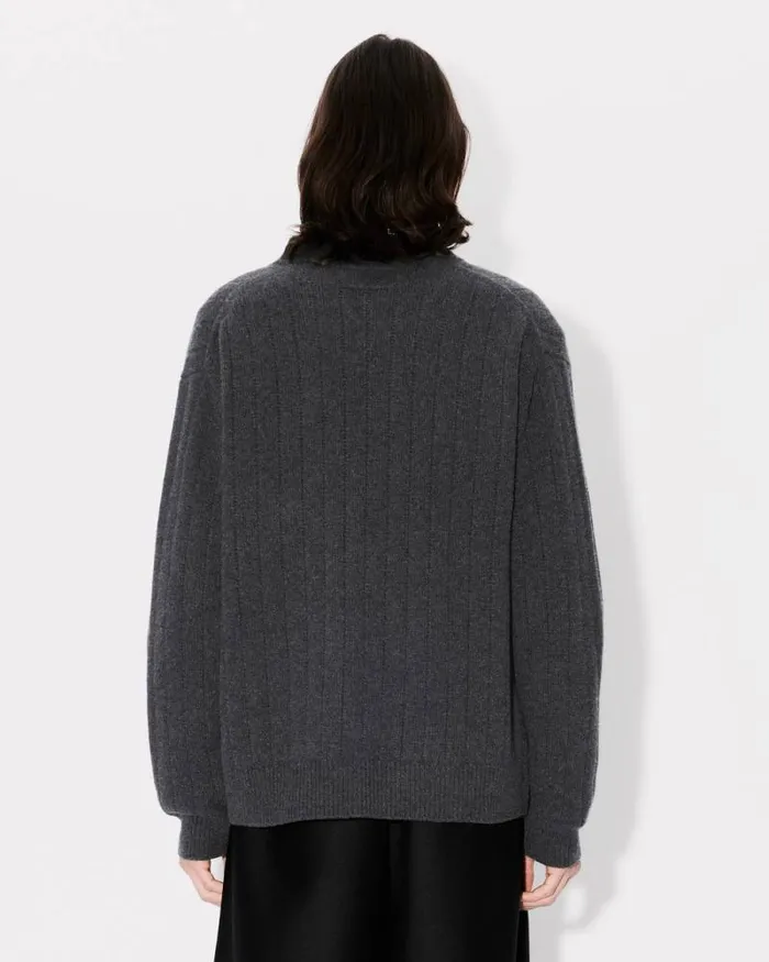 Men Embroidered Cardigan In Wool And Cashmere Stone Grey Kenzo Sweaters And Cardigans