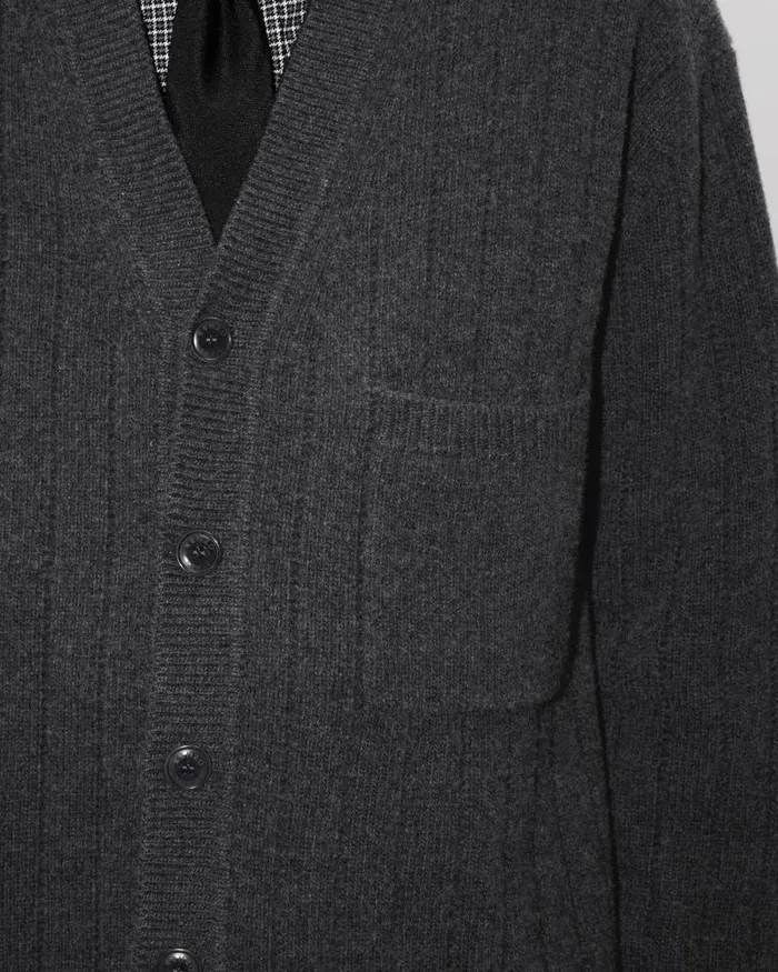 Men Embroidered Cardigan In Wool And Cashmere Stone Grey Kenzo Sweaters And Cardigans