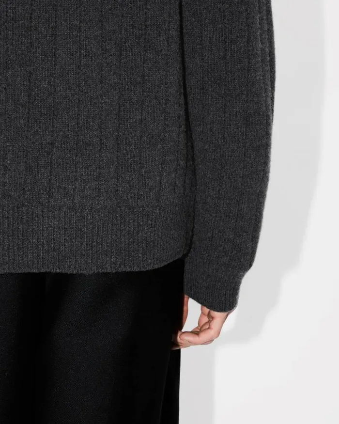 Men Embroidered Cardigan In Wool And Cashmere Stone Grey Kenzo Sweaters And Cardigans