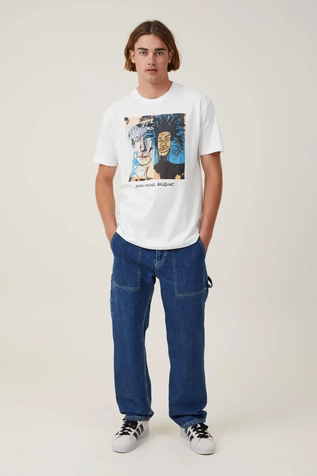 Men Graphic TShirts Cotton On Basquiat Loose Fit TShirt Lcn Bsq Vintage Whitedos Cabezas