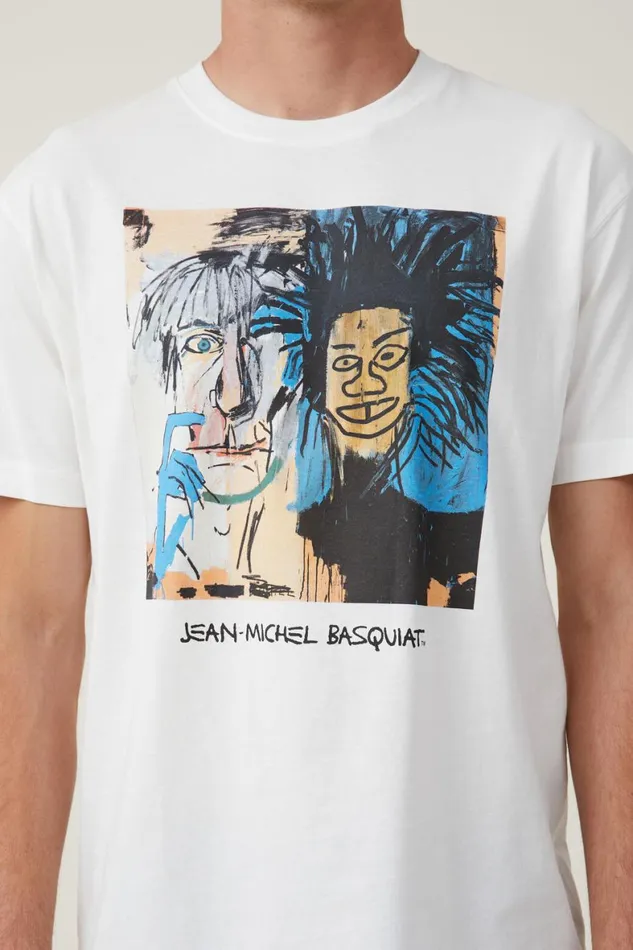 Men Graphic TShirts Cotton On Basquiat Loose Fit TShirt Lcn Bsq Vintage Whitedos Cabezas