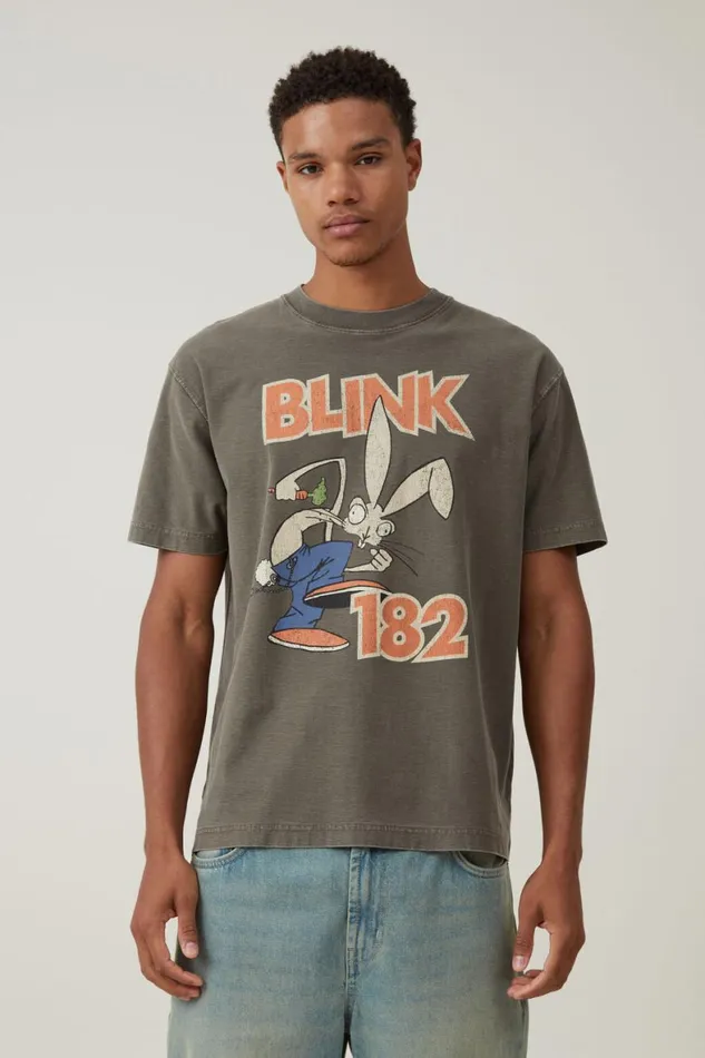 Men Graphic TShirts Cotton On Blink 182 Loose Fit TShirt Lcn Mt Marsh Brownbunny