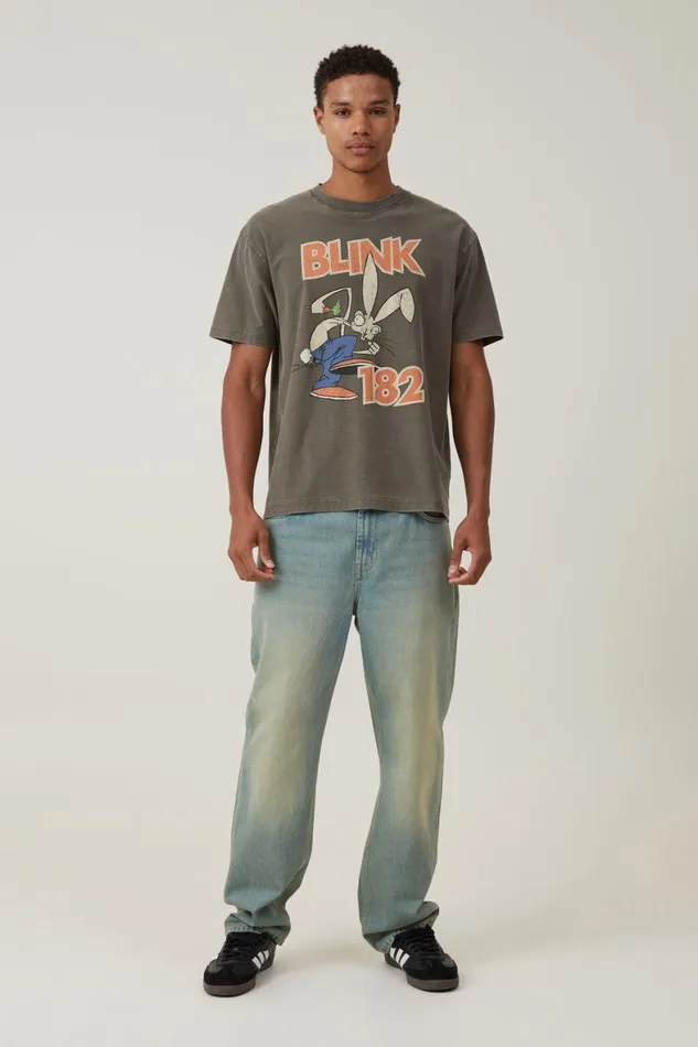 Men Graphic TShirts Cotton On Blink 182 Loose Fit TShirt Lcn Mt Marsh Brownbunny
