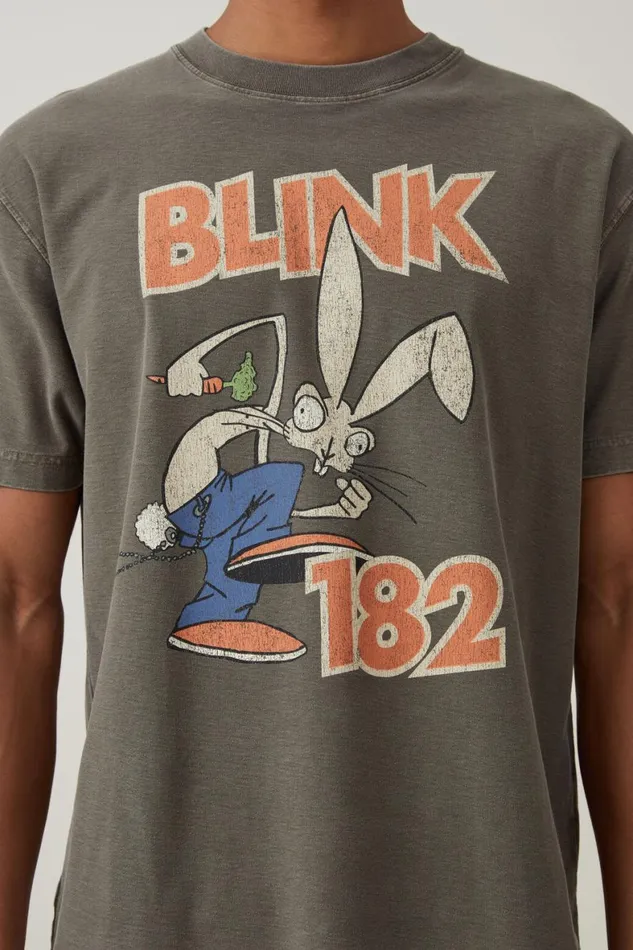 Men Graphic TShirts Cotton On Blink 182 Loose Fit TShirt Lcn Mt Marsh Brownbunny