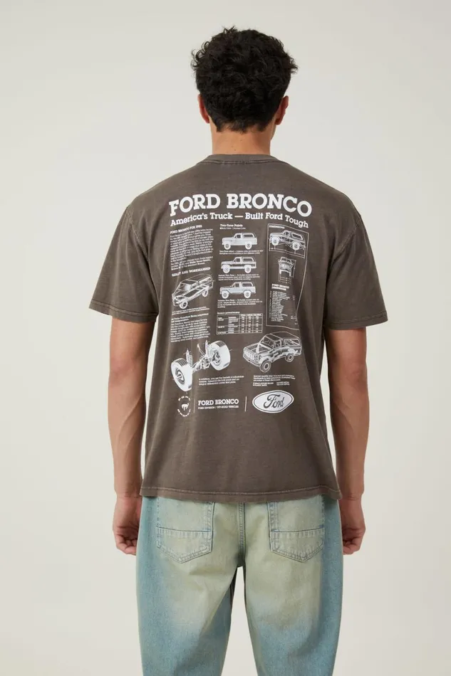 Men Graphic TShirts Cotton On Ford Loose Fit TShirt Lcn For Washed Chocolatebronco Blueprint