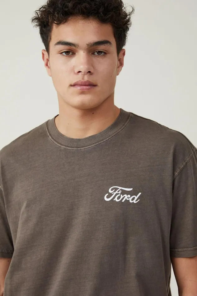 Men Graphic TShirts Cotton On Ford Loose Fit TShirt Lcn For Washed Chocolatebronco Blueprint