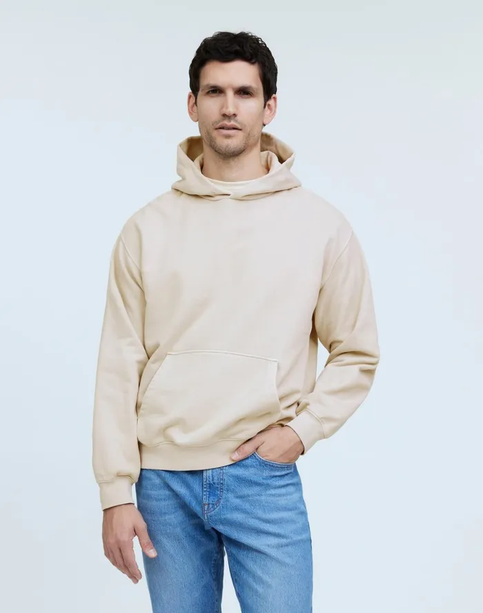 Men Hoodies and Sweatshirts Madewell The McCarren Midweight Hoodie Sweatshirt Bleached Canvas